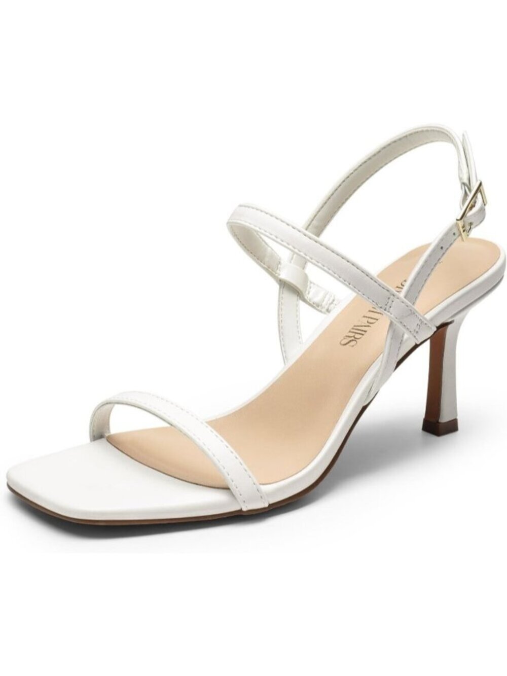 Women's White Square Open Toe Slingback Ankle Strappy Dressy High Heeled Sandals